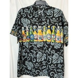 Scorpio USA Tropical Print /Hawaiian Beer Bottles Camp Shirt Black Size XL